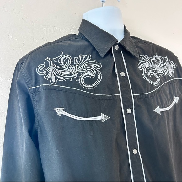ACE OF DIAMONDS USA Men Black Western Shirt L Embroidery Pearl Snap Rockabilly - Picture 4 of 12